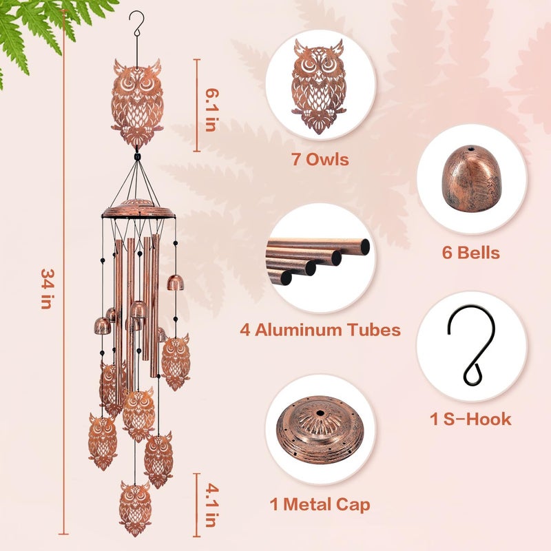EZTZEN Owl Wind Chimes Outdoor Owl Gifts for Women/Men/Mom/Wife/Grandma Birthday Gifts Memorial Gift Metal WindChimes for Outside/Indoors, Lawn, Patio, Home, Porch, Yard Decor, Garden Decorations - Image 5